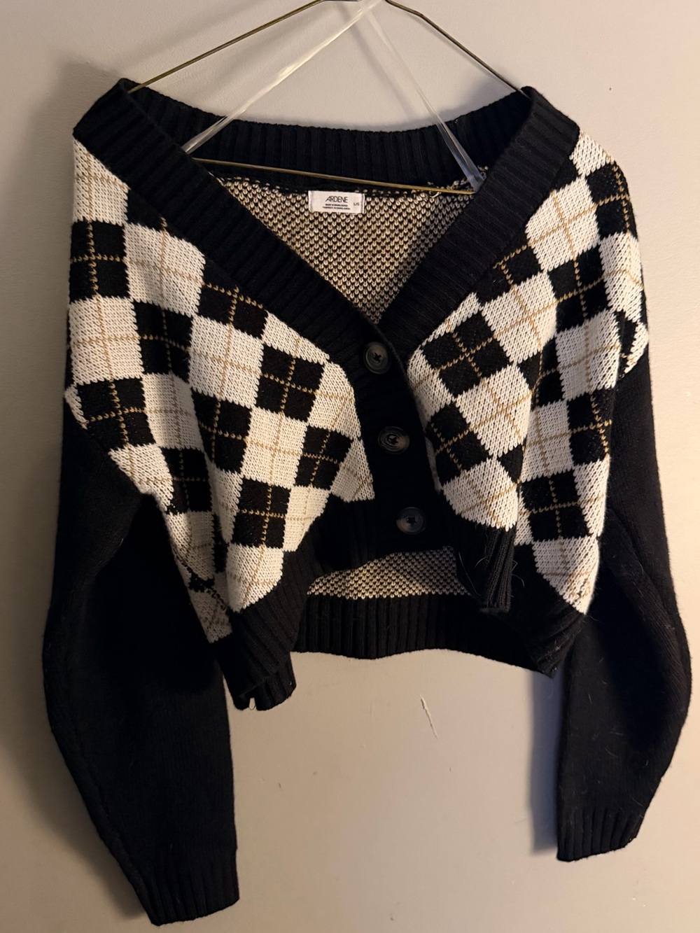 NWOT Ardene cropped Cardigan argyle button  knitted comfy